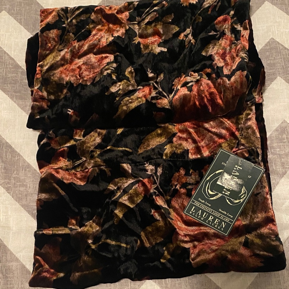 Ralph Lauren Velvet Infinity Scarf with Floral Design